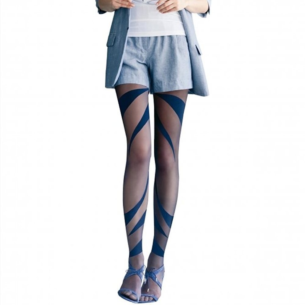 Oroblu Cocktail Party Macro Linear Italian Blue Tights Small NIP - Most Sought